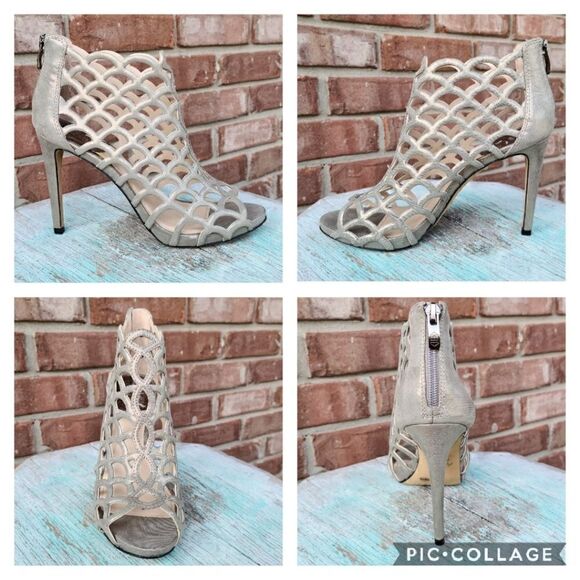 NWOT Vince Camuto Metallic Gold Silver Pewter Mermaid Sandal Open Toe Cocktail - Picture 9 of 12